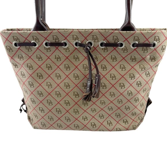 Dooney & Bourke Shoulder Bag Purse Signature Logo Monogram Tan Canvas USA Made - Picture 3 of 10